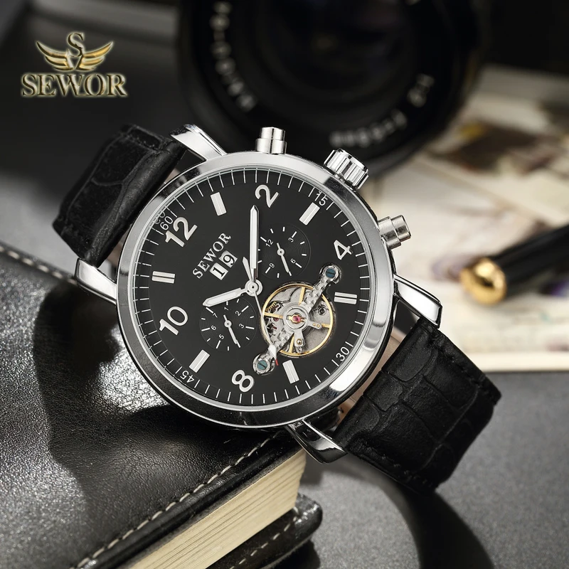 SEWOR Luxury Brand 2018 New Fashion Tourbillon Automatic Mechanical Men Sport Wrist Watch BLACK C394 SEWOR Luxury Brand 2018 New Fashion Tourbillon Automatic Mechanical Men Sport Wrist Watch BLACK C394