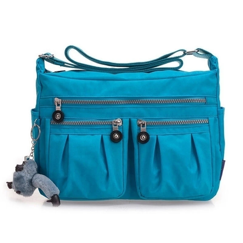 Womens Multi Zip Pockets Nylon Lightweight Cross Body Bag Messenger Shoulder Bag (1)