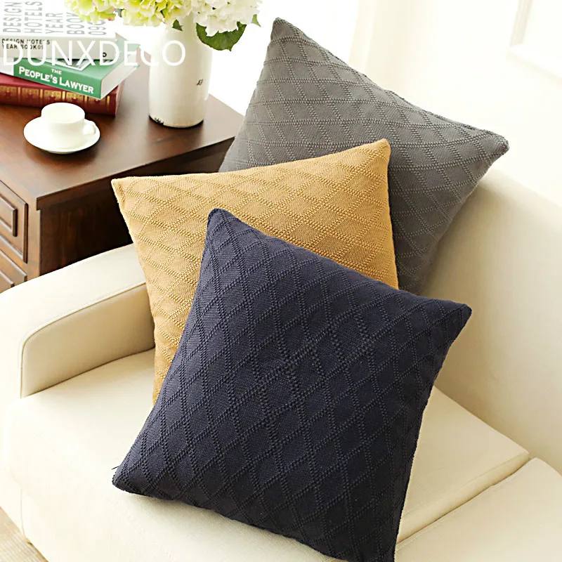 

DUNXDECO Pillow Case Cotton Knitted Cushion Cover Modern Nordic Style Diamond Shape Home Office Sofa Decorative Pillow Decor