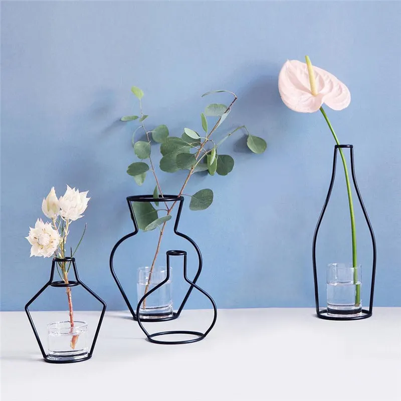 Home Party Decor Creative Vase Abstract Black Lines Minimalist Abstract Iron Vase Dried Flower Vase Racks Flower Ornaments