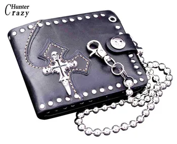 

Men's Cool Biker Punk Skull Leather Wallet Purse with a Long Chain Man Gift