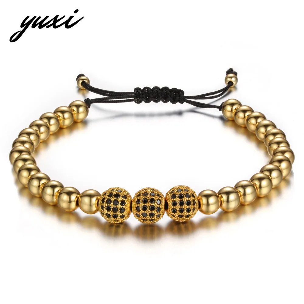 Buy YUXI Black Rhinestone Ball Bead Bracelet Men