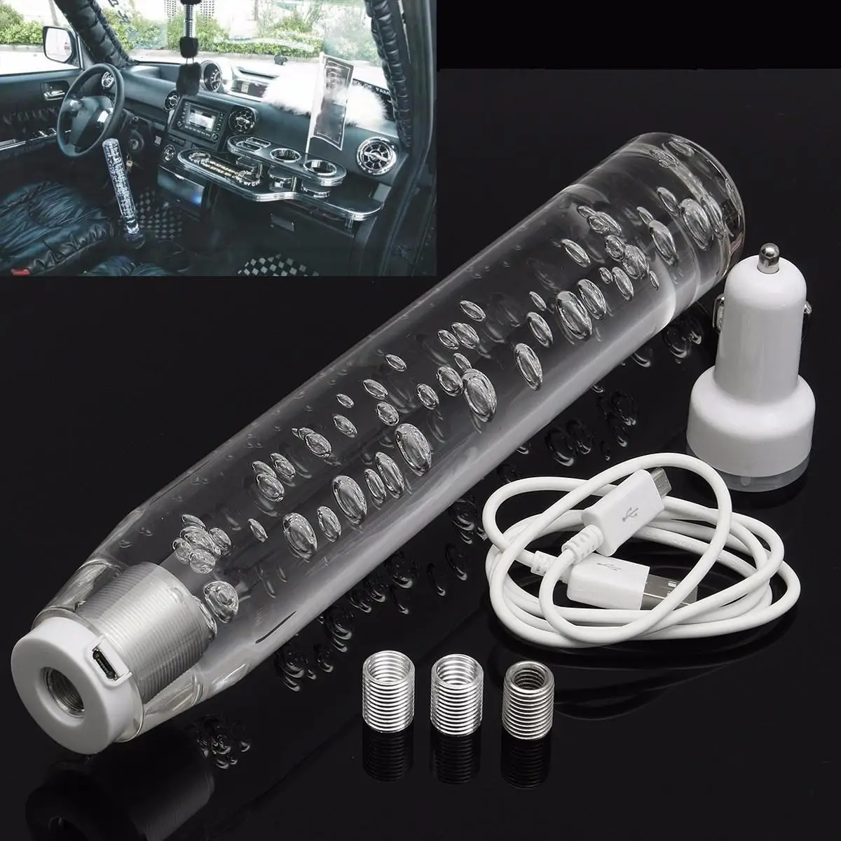 

25cm LED Bubble Manual Car Gear Stick Lever Drift Shift Knob Shifter w/ Adapter