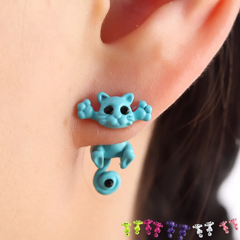 New Multiple Color Classic Fashion  Kitten Animal brincos Jewelry Cute Cat Stud Earrings For Women Girls