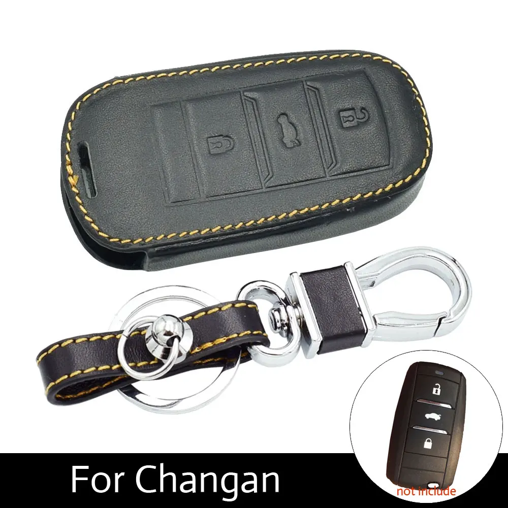 

ATOBABI CS75 Genuine Leather Fob Cases Car Key Cases For Changan CS75 3 Buttons Smart Keys with Keychain Car Accessories