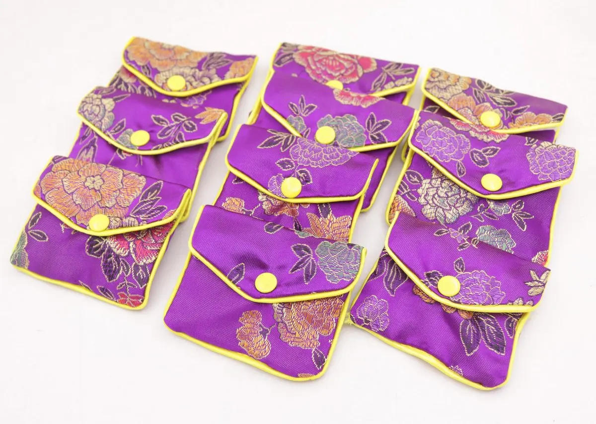 

10pcs purple flower baldachin cloth gift jewelry bags pouches 65mmx80mm