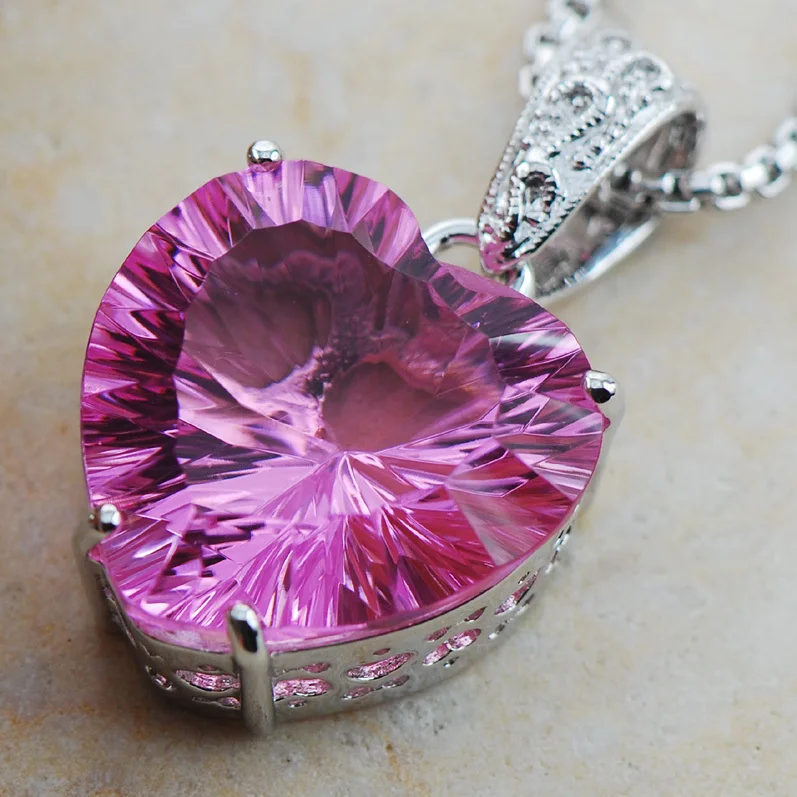 

Huge Concave Cut Pink Crystal Zircon 925 Sterling Silver Pendant TE571