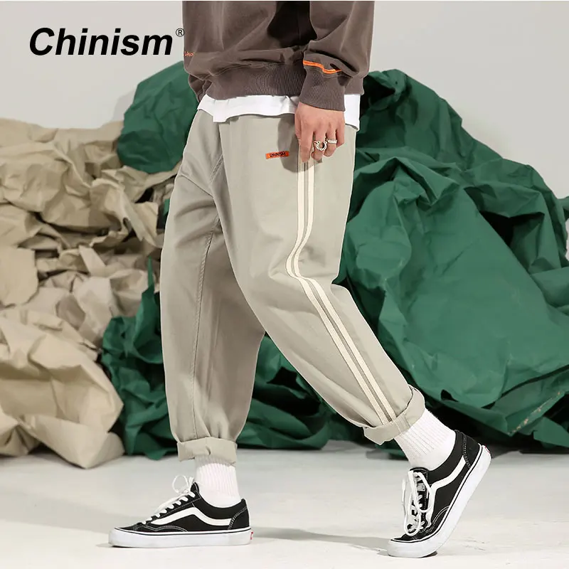 

CHINISM 2018 Spring Side Line Striped Pencil Pants Mens Loose Casual Elastic Waist Long Trousers Fashion Harem Pant