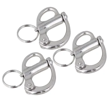 

304 Stainless Steel 35mm Fixed Snap Anchor Shackle Rigging Silver Fixed Eye Bail with Eye Ring for Sailboat Pack of 3