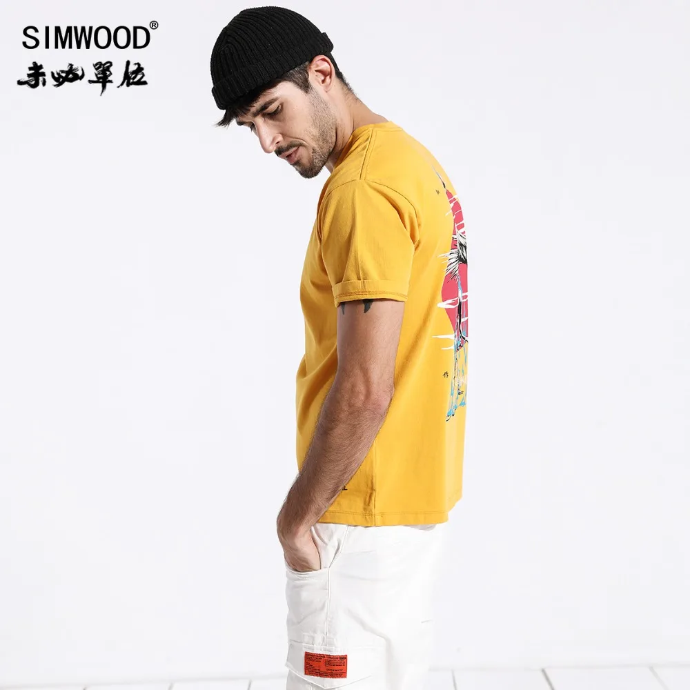 SIMWOOD летняя новая футболка в китайском стиле Мужская с рисунком журавля