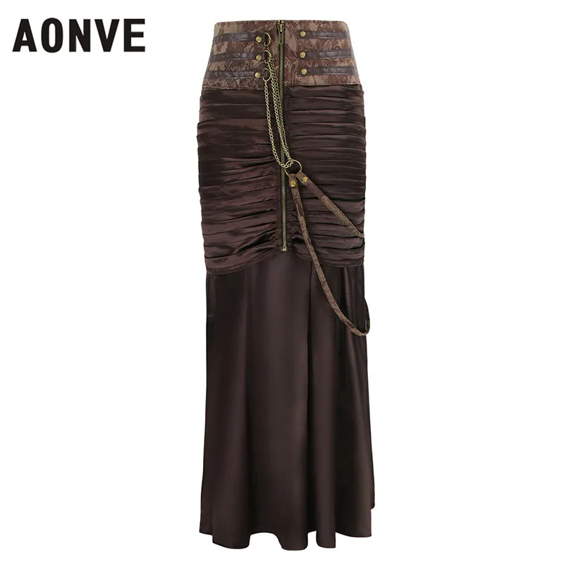 Aonve, Женская длинная юбка, готическая юбка размера плюс 2XL, винтажная юбка с запахом, высокая талия, черные готические юбки, вечерние, Клубная одежда, одежда в стиле панк