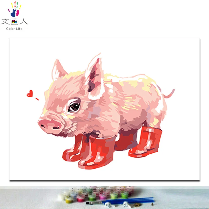 7126 cut pig Diy раскраска краски картины по номерам кошка собака руббит свинья тигр лев волк Пингвин Панда и попугай животные картины по номерам - Цвет: 7126 cut pig