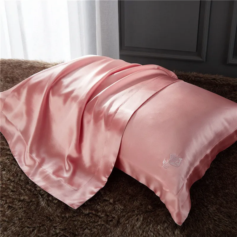New 100 Nature Mulberry Silk Pillowcase 19momme Luxury Embroidery