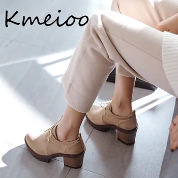 

Kmeioo shoes woman Plus Size Lace Up Thick Heel Short Boot high heel boots ankle boots Martin boots