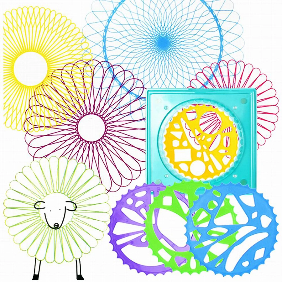 Комплект спирографа спирального дизайна, набор для рисования с 4 колесами для рисования и 1 цветной ручкой, креативная развивающая игрушка для рисования для детей