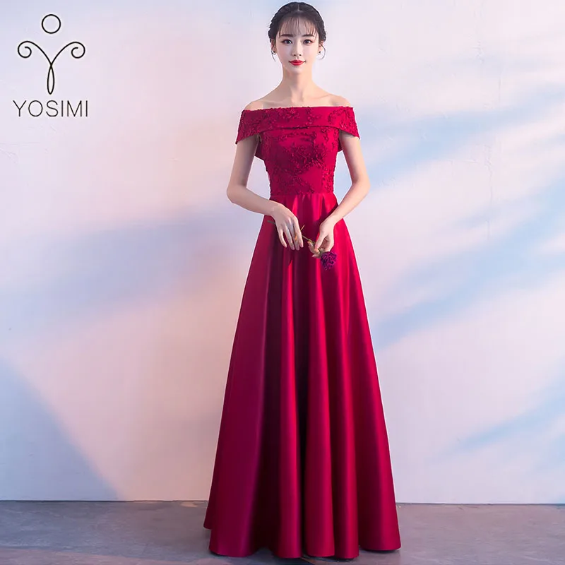 

YOSIMI 2019 Summer Evening Party Dress Slash-neck Off The Shoulder Elegant Maxi Long Noble Slim A-line Embroidery Women Dresses
