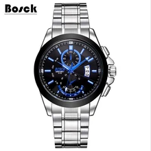 Bosck relógios dos homens de aço inoxidável 3116, lazer moda luminosa relógio à prova d’ água relojes hombre marcas famosas montre homme