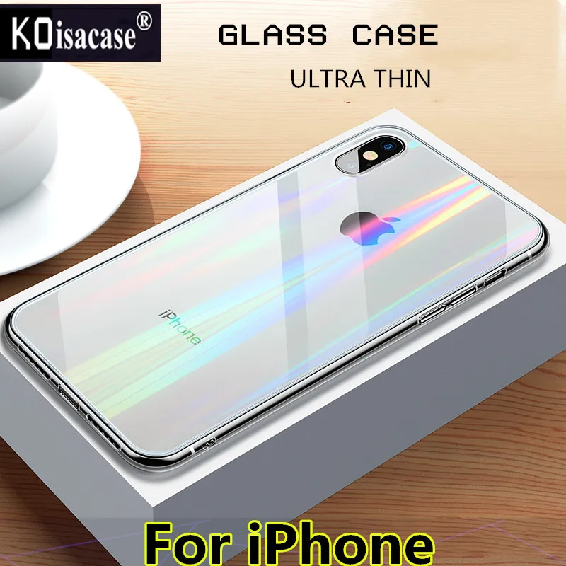 Koisacase Premium Glass Case For iPhone XR XS Max Cases Transparent Silicone Edge Back Cover 6 6S 7 8 Plus |