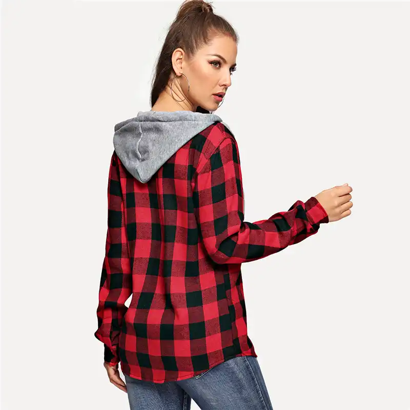 gingham hooded shirt