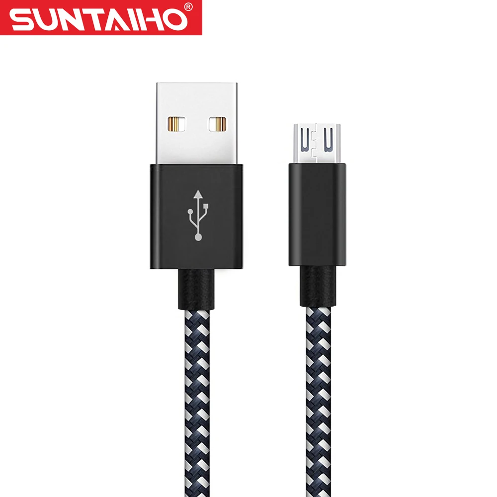 USB кабель 2.4A Быстрая зарядка Suntaiho Micro USB кабель для зарядки данных 1 м 2 м 3 м кабель для мобильного телефона samsung Android - Цвет: Black White