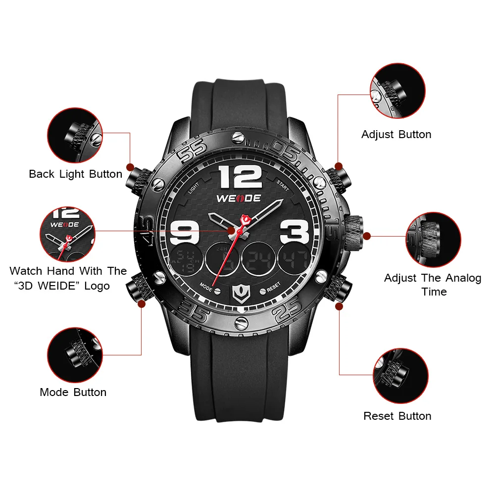 WEIDE спортивные электронные наручные мужские часы кварцевые Дата Цифровой