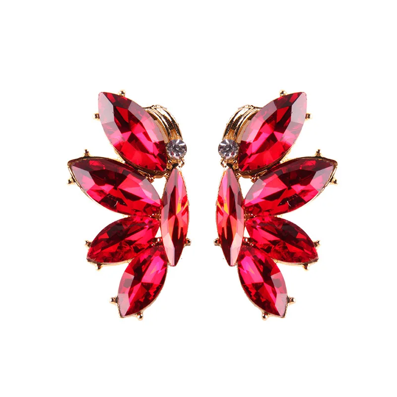 Fashion 5 Color Crystal Luxury Stud Earrings for Women Sector Geometric Charm Jewelry Bridal