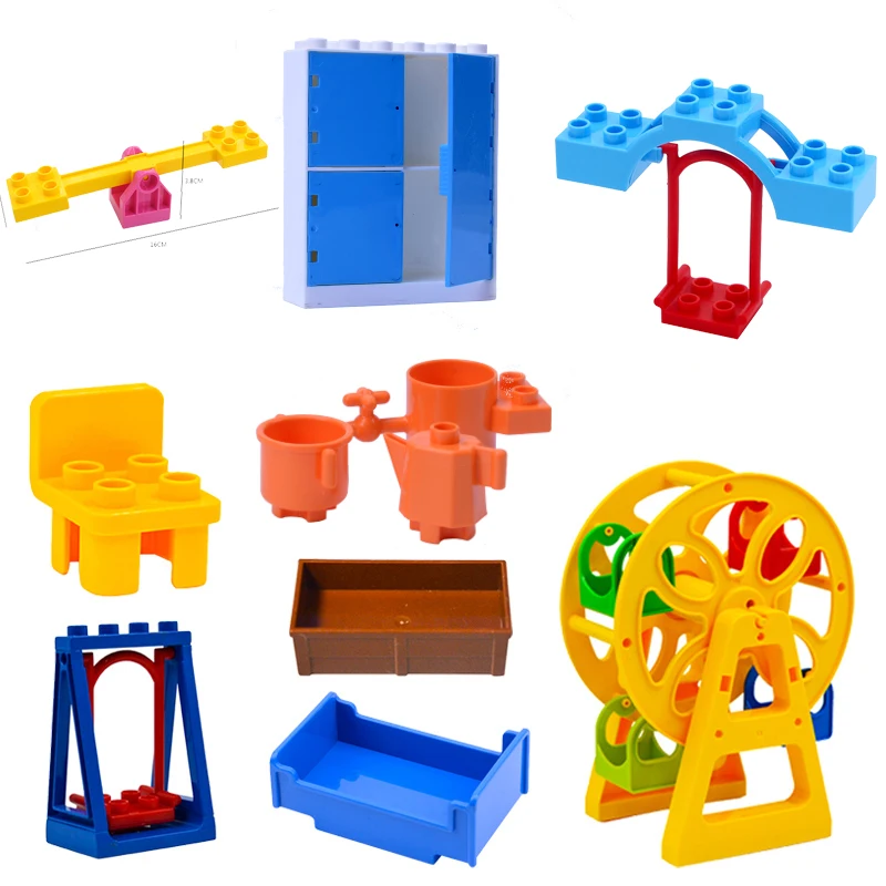 cheap DIY Seesaw Building Blocks Bricks Accessories Home Furniture Sofa Bed Bath Compatible with Brand Duploe Toys for Children