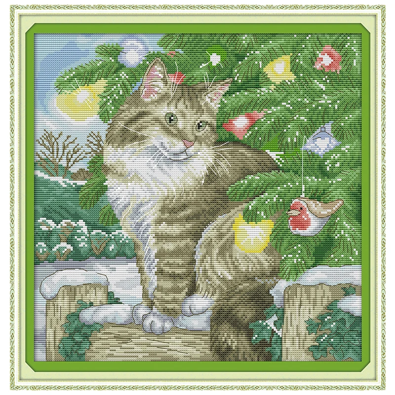 

8th Christmas cat Counted Cross Stitch 11CT 14CT Cross Stitch Sets Animals Cross-Stitch Kits Embroidery Needlework