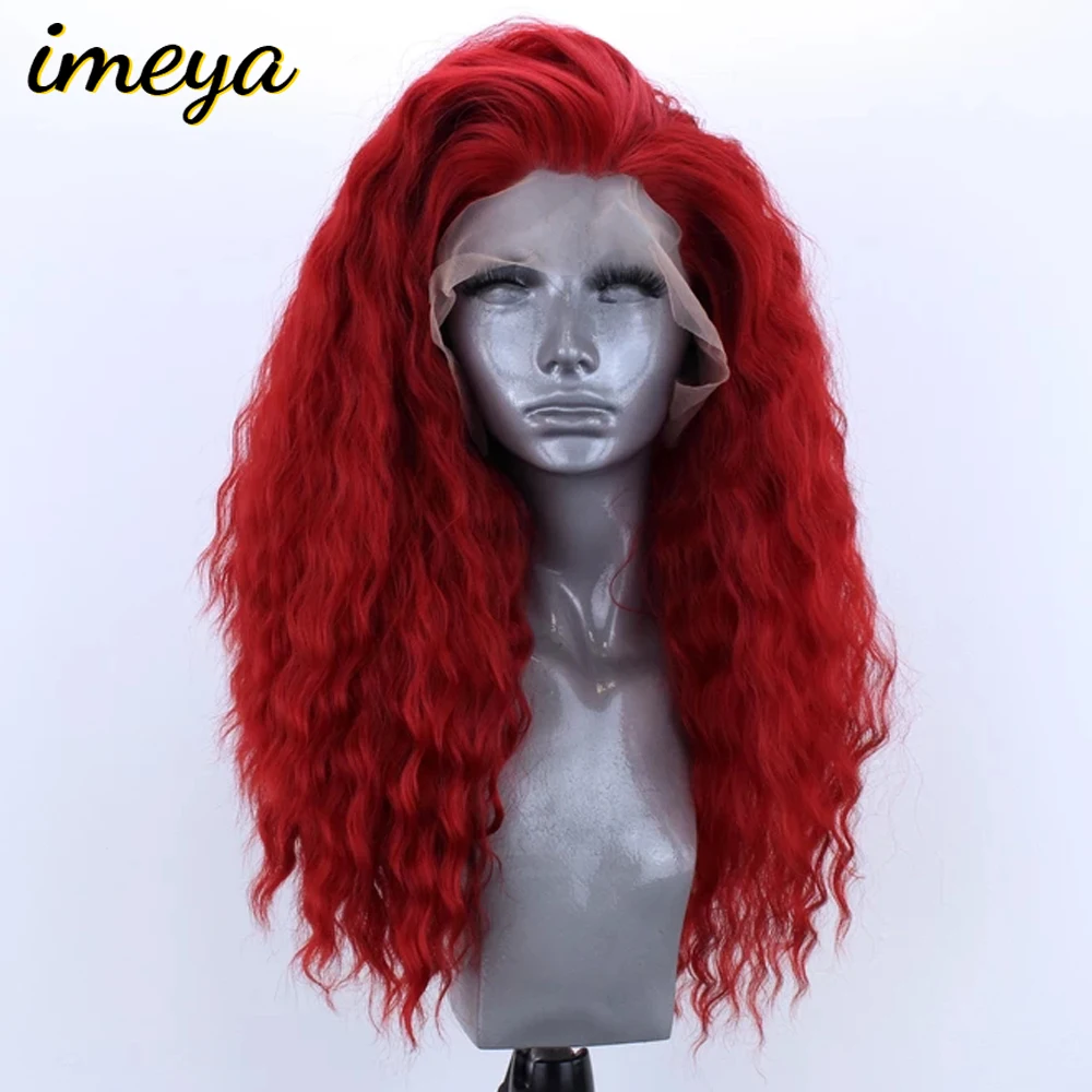 Imeya надувные кудрявые синтетические парики на кружеве красного цвета Половина руки связанные термостойкие Замена Косплей парики для женщин