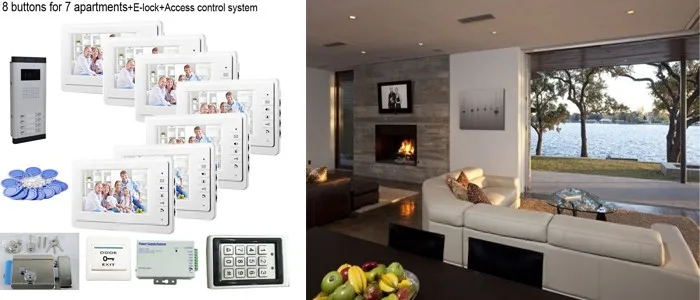 8 кнопок цветной видеодомофоны домофон системы s 7 lcd безопасности дверной Звонок для 7 квартиры + система контроля доступа + электронный