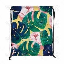 Пион цветочный Тропическое дерево Листья печати Drawstring рюкзак хозяйственная дорожна Сумка Обувь Подарочная сумка mochilas feminina