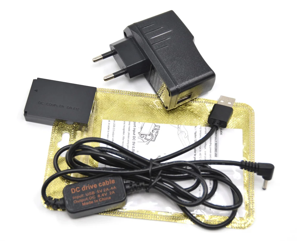 

ACK-E12 5V-8V Power bank charger USB cable+DR-E12 DC Coupler LP-E12 dummy battery+adapter for Canon EOS M M2 M10 M50 M100 camera
