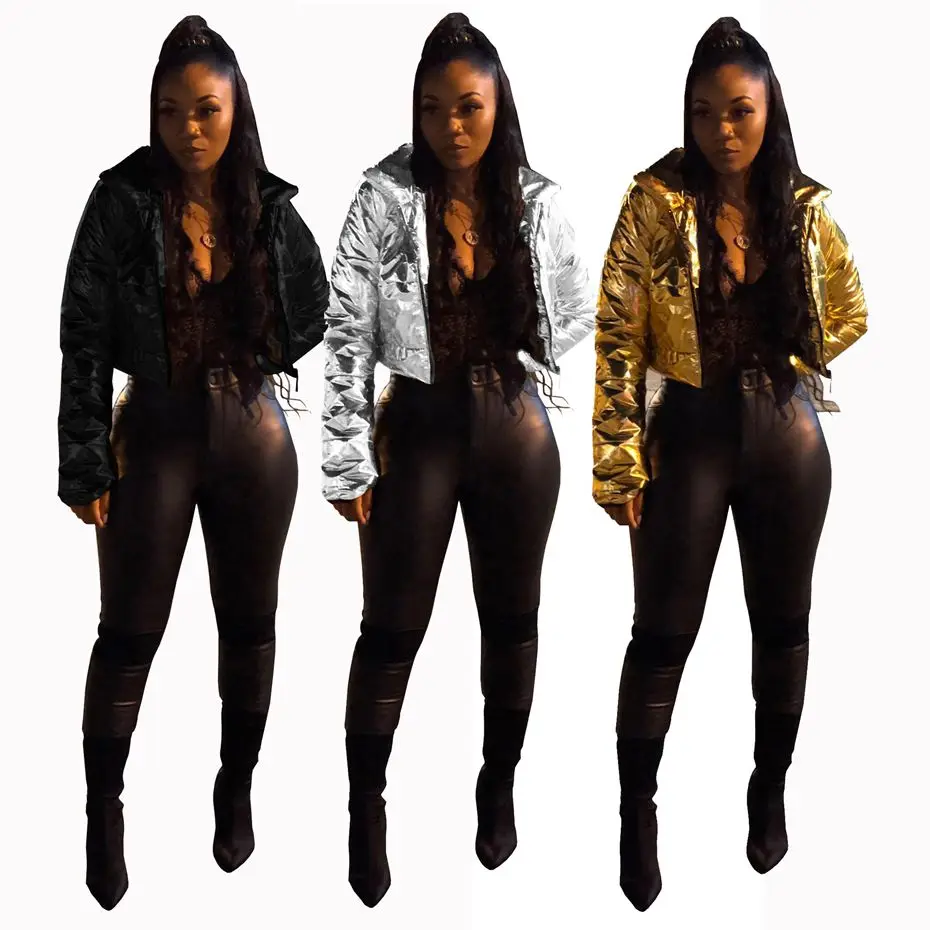 HAOYUAN PU Leather Winter Jacket Women Warm Clothes Slim Parka Zip Puffer Padded Jacket Outerwear Long Sleeve Tops Bubble Coat