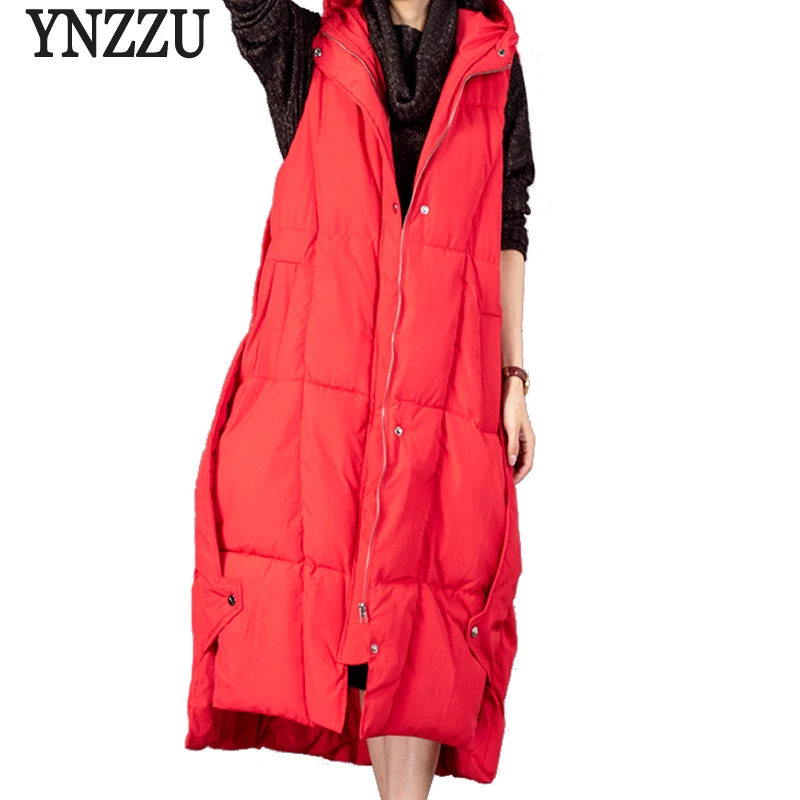 YNZZU Vintage 2018 Autumn Winter Women Down Vest Solid Color Long Style Elegant Female Waistcoat Hooded Warm Parka Outwear YO650 YNZZU Vintage 2018 Autumn Winter Women Down Vest Solid Color Long Style Elegant Female Waistcoat Hooded Warm Parka Outwear YO650