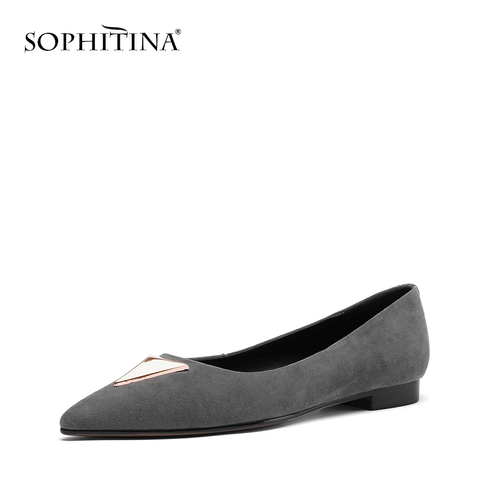

SOPHITINA 2019 Spring New Elegant Slip-on Kid Suede Classic Lady Flats Concise Pointed Toe Luxury Metal Decoration Shoes PO48