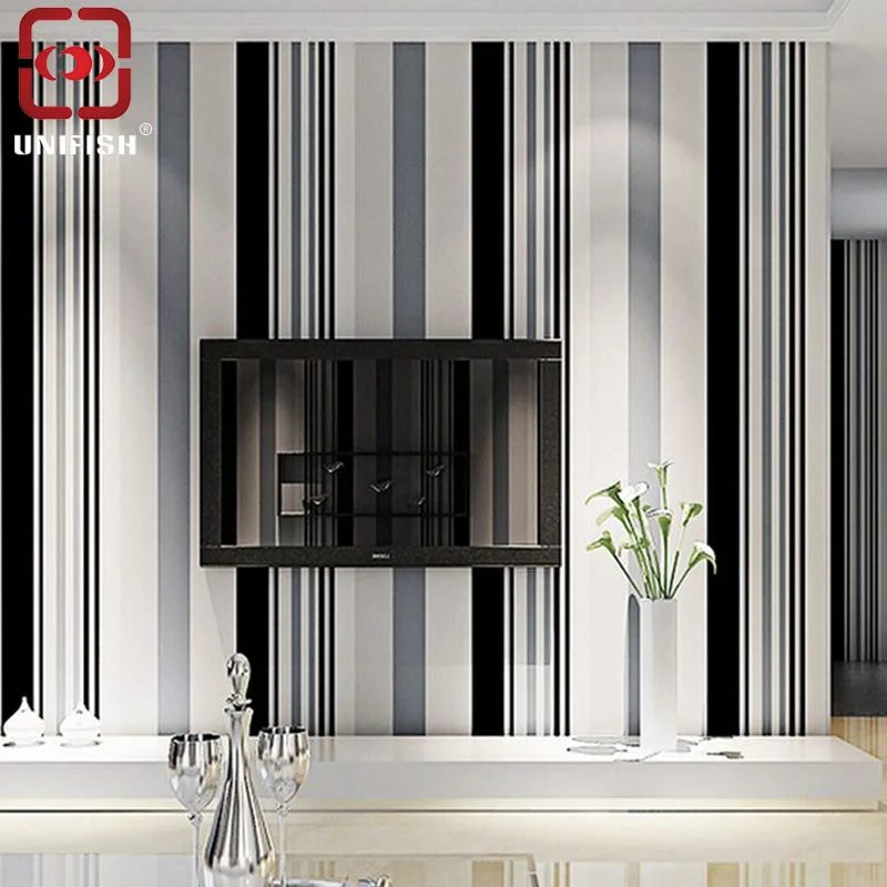 UniFish Modern Siyah Beyaz Dikey Şerit Duvar Kağıdı 3D Modern Duvar
