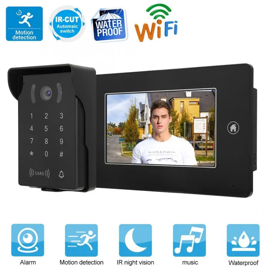 

110-240V 7inch HD Screen Wired Doorbell Video Intercom Remote Control Door Bell 2019