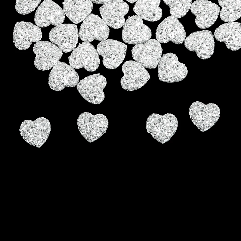 50pcs Silver Resin Rhinestone Heart Flatback Embellishments for Scrapbooking DIY Crafts Accessories 