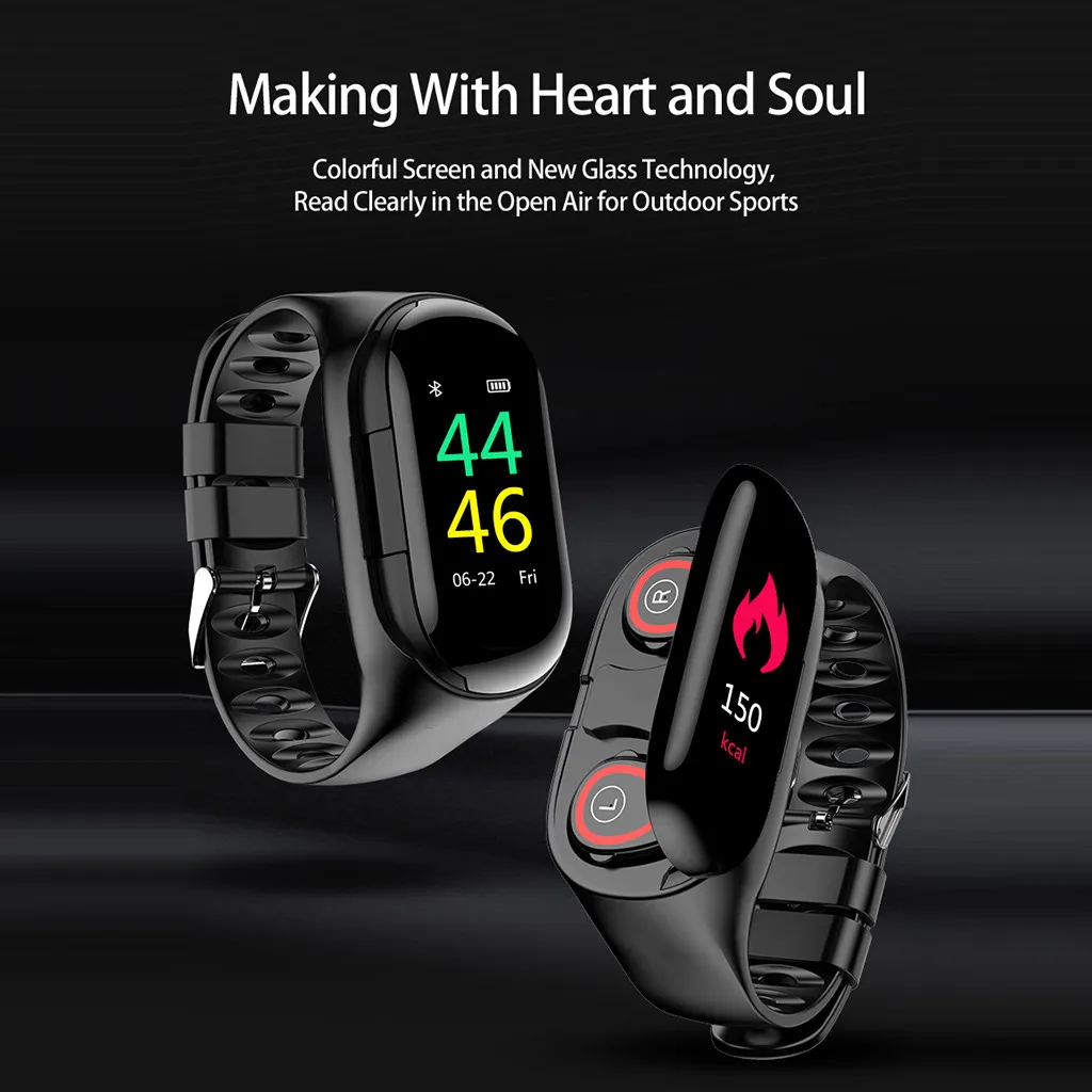 

2019 New Smart bracelet With Bluetooth EarphoneSmart Bracelet Long Standby Sport Watch Men with TWS stereo headphones top sale