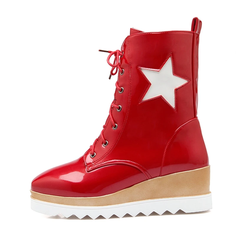 ENMAYLA 2018 Hot selling women fashion square toe wedges lace-up boots lady star ankle boots ZYL540 ENMAYLA 2018 Hot selling women fashion square toe wedges lace-up boots lady star ankle boots ZYL540