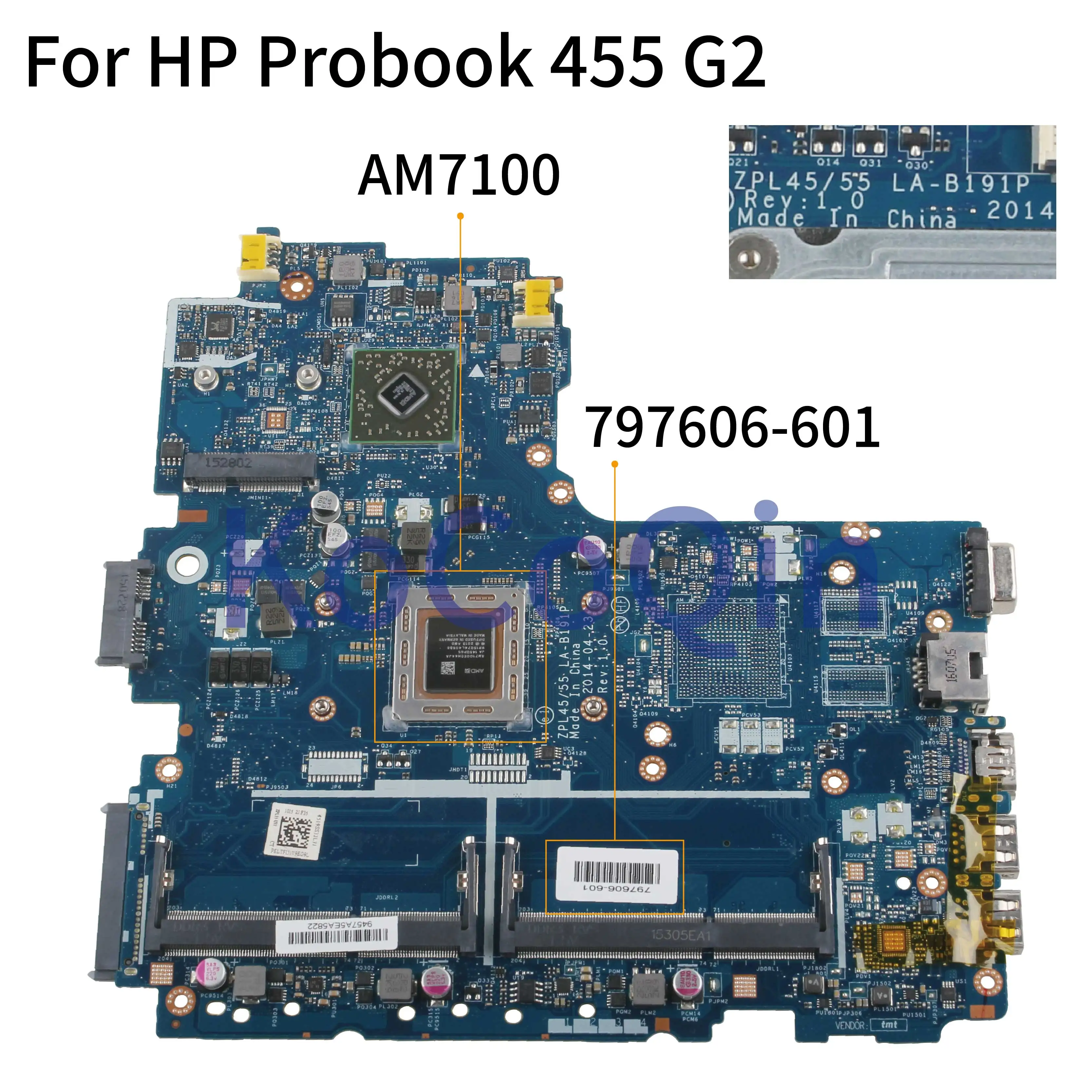 Motherboard para hp Kocoqin Mainboard Laptop Probook g2 455 Zpl45 – 55 La-b191p 797606-601 797606- 601 Am7100 445