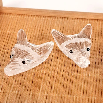 

Gemstone Natural rock quartz Wolf head figurines craved craft healing quartz crystal mini animals status for kids Home Decor