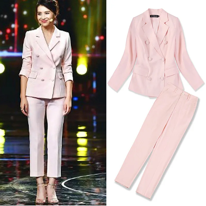 high quality Women Pant Suits Women New Fashion Pink Suit+Pants Two Piece Business Office Lady