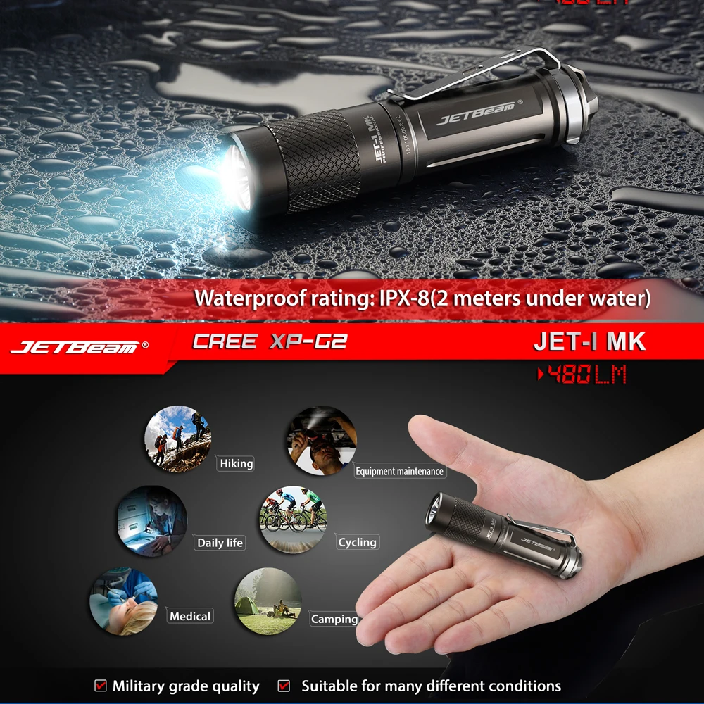 

JETBeam JET-I Pocket Clip LED Flashlight Torch 480 Lumens CREE XP-G2 3-mode Twisting Switch Camping LED Lantern By AA or 14500