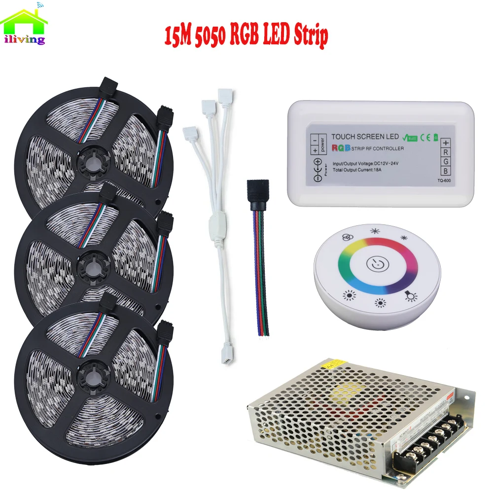 15M 5050 60LED 20M RGB Waterproof Christmas DC12V LED Strip Light Tape Kit RGB Dimmer RF Controller Wireless Remote Power Supply 15M 5050 60LED 20M RGB Waterproof Christmas DC12V LED Strip Light Tape Kit RGB Dimmer RF Controller Wireless Remote Power Supply
