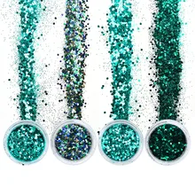 4Colors/Set Mix Sizes Dark Green Color Mix Nail Glitter Powder Sequins For Flakes Manicure 3D Nail Art Decorations SF3073