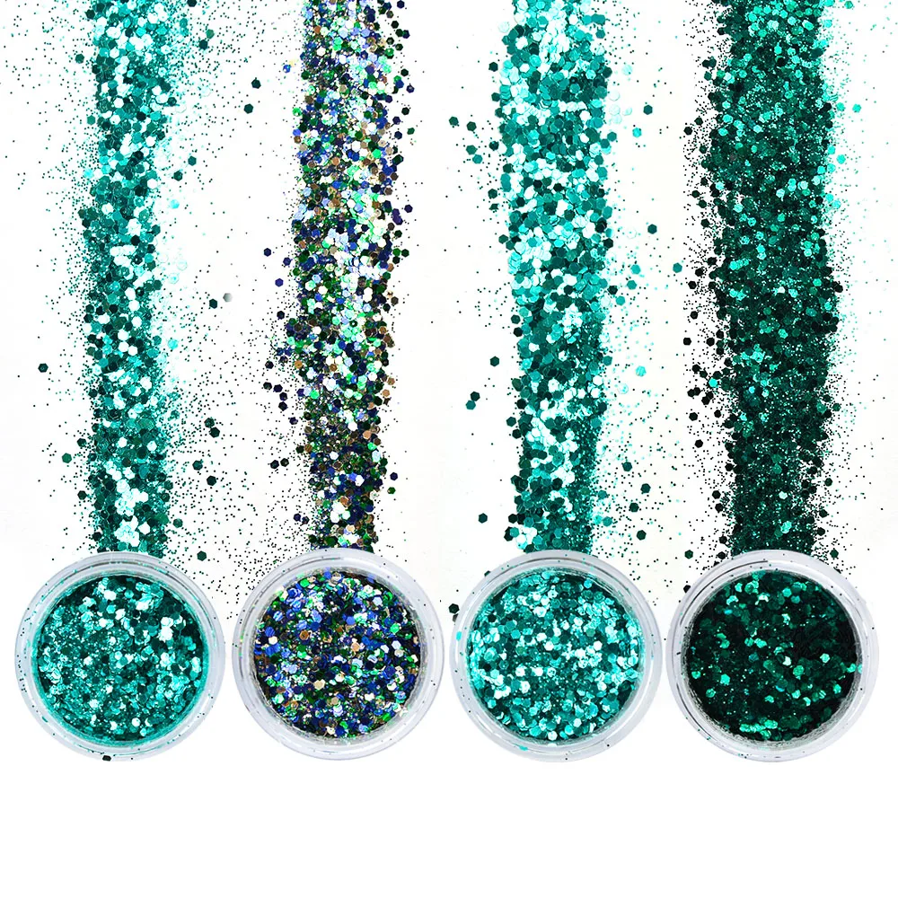 

4Colors/Set Mix Sizes Dark Green Color Mix Nail Glitter Powder Sequins For Flakes Manicure 3D Nail Art Decorations SF3073