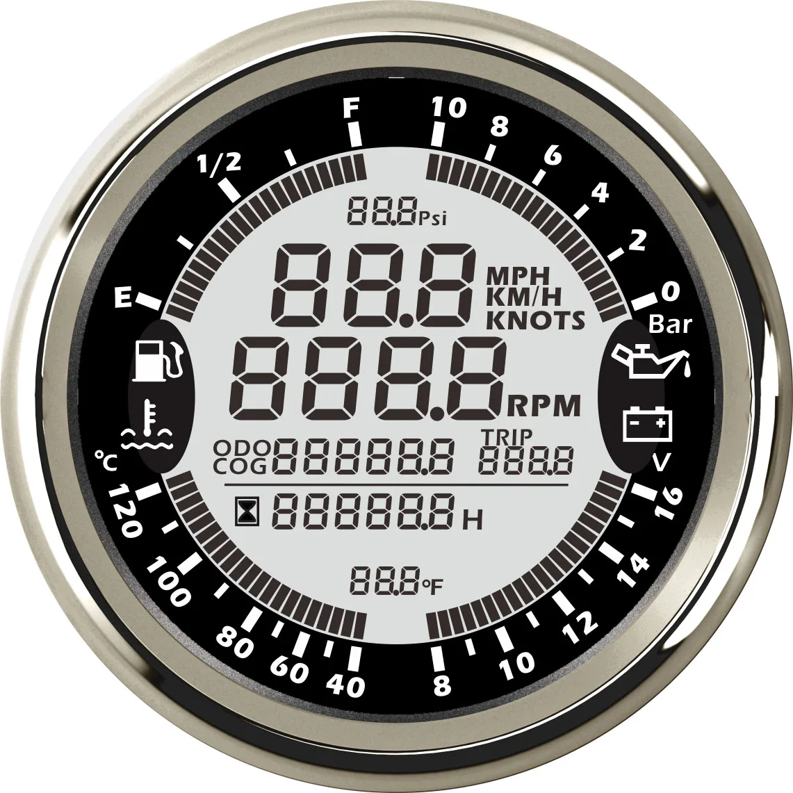 Samdo 16 V 10Bar 85 мм 7 Подсветка 6 в 1 gps Спидометр Тахометр Температура воды датчик уровня топлива масла Давление датчик IP68 - Цвет: Silver