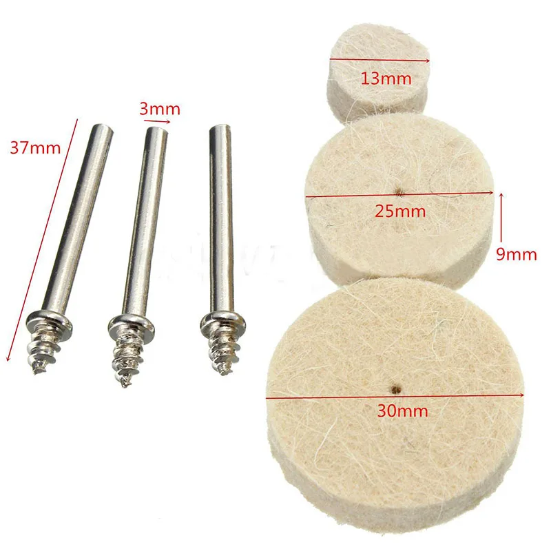33pcs Wool Felt Polishing Buffing Wheel Mixed Set Accessory 13/25/30mm Dia. With Handles for Rotary Tool Abrasive Tools Mayitr