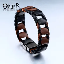 Торговля BEIER панк дропшиппинг браслет мужской Высокое качество Ретро Стиль кожаный браслет с коричневого цвета для мужчин BC-L027
